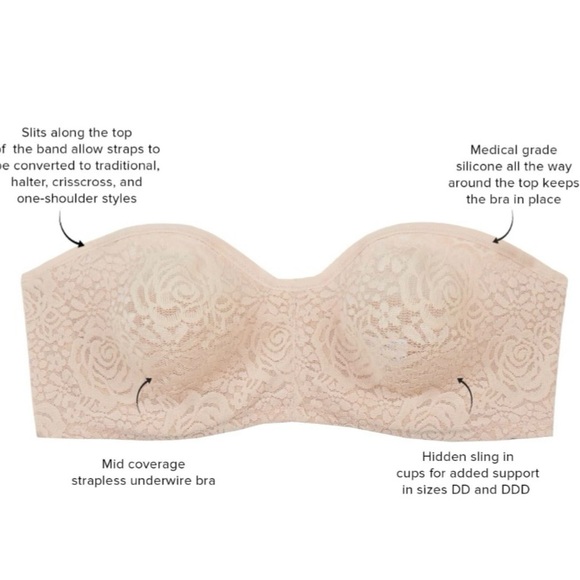 NWT Wacoal Convertible Halo Lace Nude Bra 32E Underwire. Strapless/Multi Straps - Picture 7 of 12